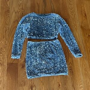 Sparkling silver Sequin Two-Piece Set